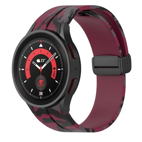 Image of Prolet Silicone Strap with Folding Magnetic Lock Compatible with Samsung Galaxy Watch 4, Watch 5, Watch 5 pro, Watch 6, 40mm /42mm /43mm /44mm /45mm Soft Silicone strap (Army WineRed)