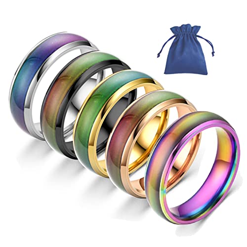 ZDDL 5 Stück Edelstahl Temperaturwechsel Farbe Stimmungsringe Thermochromer Ring Stimmungsringe Farbwechsel Ring für Damen Herren Modeschmuck Unisex Sensitive Emotion Ring (7) Cover