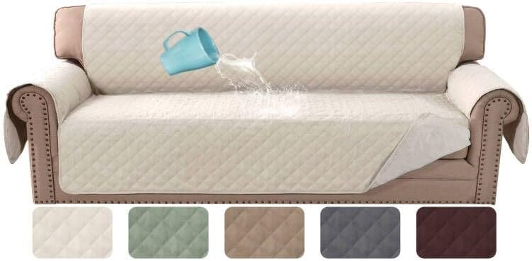 H.VERSAILTEX Sofa Cover, 100% Waterproof Slipcover Furniture Protector, Washable Couch Cover with Non-Skid Backing and Elastic Straps for Kids, Dogs, Pets(Oversized Sofa, Coconut Milk) Oversized Sofa Coconut Milk
