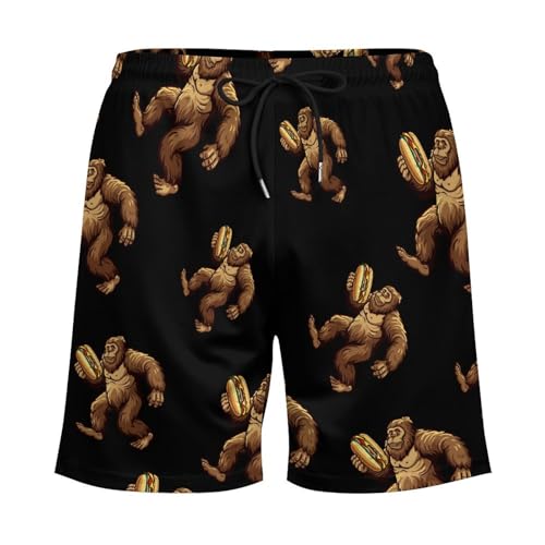 Sasquatch Bigfoot Carrying Hotdog Mens Swim Trunks with Compression Liner Quick Dry Board Beach Shorts4