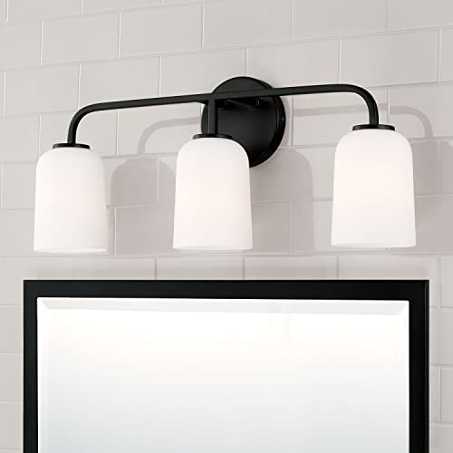 Image of HomePlace Lighting 148831MB-542 Lawson Transitional Soft White Glass Bell Vanity Light for Bathroom, 3-Light 300 Total Watts, 10 inch H x 24 inch W, Black