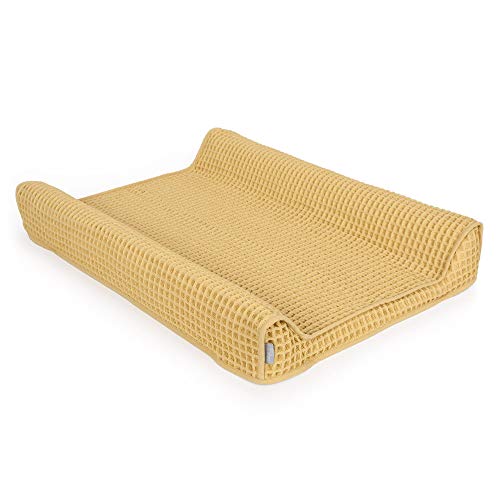 Ceba Baby Bezug für Wickelauflage - Wickelauflagenbezug für den 2-Keil Wickelmulde 50x70 cm - Überzug für Wickelunterlage aus Baumwolle, extra dick und kuschelig - gold cremig Cover