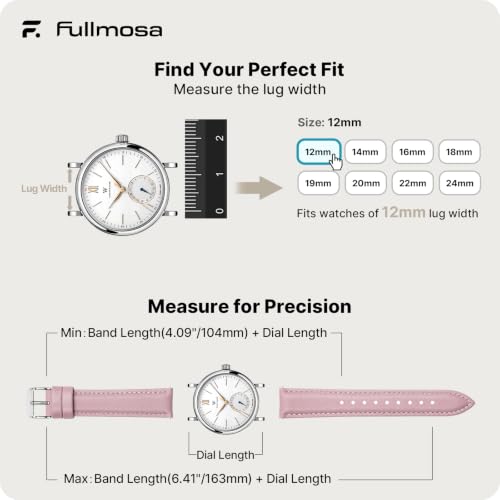 Image of Fullmosa Watch Band, Quick Release Leather Watch Strap Compatible with Samsung Galaxy Garmin for Men Women, Replacement Bands Width 12mm 14mm 16mm 18mm 19mm 20mm 21mm 22mm 24mm