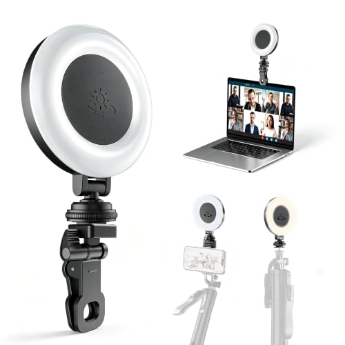 Image of Celfiexpt Selfie Light for Phone, Laptop & Camera, LED Video Light with Clip, Rechargeable Ring Light for Tripod, Dimmable 3 Color Modes, 360 Rotation for Zoom Meetings, Live Streaming