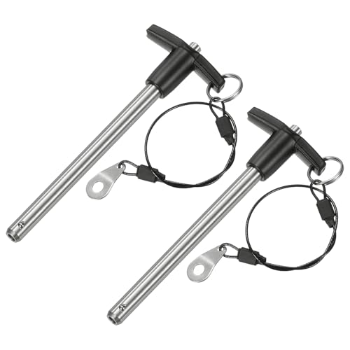 M METERXITY 2-Pack T Handle Lock Pins, 3/8"(9.5mm) Dia. 3-15/16"(100mm) Usage Length Push-Button Quick Release Locking Pins W Lanyard for Speaker/Aviation/Gym/Machine [304 Stainless Steel]
