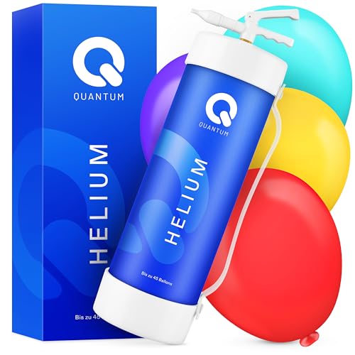 Quantum Helium Gasflasche kompakt 370L Ballongas für bis zu 45 Luftballons einfach dosierbares Ventil sofort einsatzbereit & sorgt für langanhaltend schwebende Ballons bei Feierlichkeiten