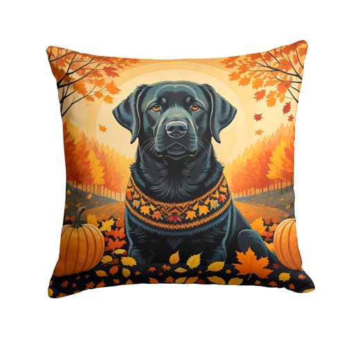 Caroline's Treasures DAC1054PW1414 Black Labrador Retriever Fall Fabric Decorative Pillow Machine Washable, Indoor Outdoor Decorative Pillow for Couch, Bed or Patio, 14Hx14W