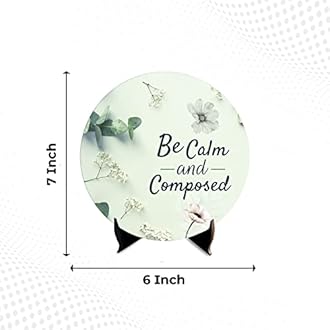 Artvibes Showpiece Idols and Figurines for Home and Office Decor | Wooden Stylish Quotes Be Calm Composed for Table | Desk | Livingroom | Modern Art Design | Motivational Show Piece Printed (SP_1212)