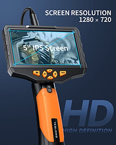 Triple Lens Borescope Inspection Camera, Teslong Professional Endoscope With Light, Digital Video Scope Camera, 5" Ips Screen, Waterproof Flexible Cable For Automotive/Home/Wall/Pipe/Car (16.4Ft) #TOP5