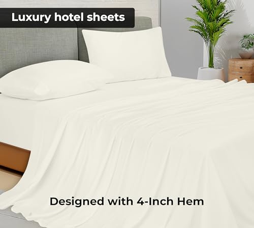 Image of Royale Linens Twin Flat Sheet - Ultra Soft Brushed 1800 Microfiber Flat Sheets Only - Wrinkle Free & Stain Resistant - Hotel Quality Top Sheet for Bed - (Full, Ivory)