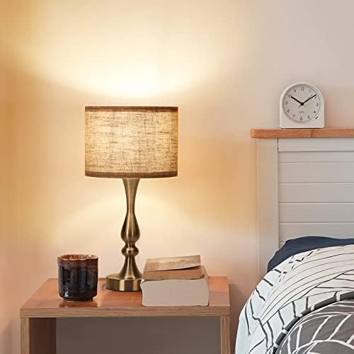 EDISHINE Touch Control Bedside Table Lamp with 2 USB Ports, 3 Way Dimmable Nightstand Lamp with Fabric Shade for Living Room, Bedroom, Office, Dimmable 5W 3000K Bulb Included