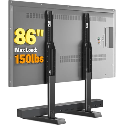 5Rcom Universal TV Stand, Large TV Legs for 32-86 Inch Flat Curved TVs with Cable Management, 6 Height Adjustment Table Top TV Mount Stand Up to 150lbs, Black