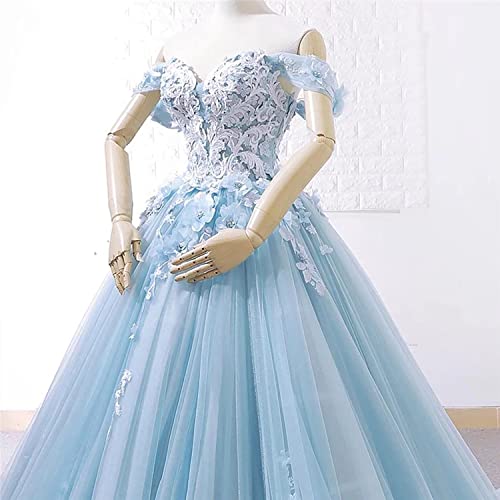 Tulle Off Shoulder Wedding Dress for Women Lace Applique Puffy Ball Gowns Long Princess Quinceanera Dresses with Train4
