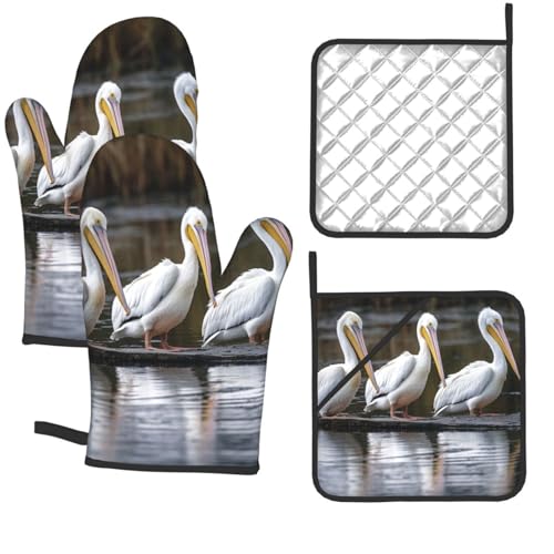 4 Pcs Oven Mitts and Pot Holders Set 500°F Heat Resistant Oven Gloves and Hot Pads Kitchen Mittens Cooking Gloves Potholders for Baking Grilling BBQ