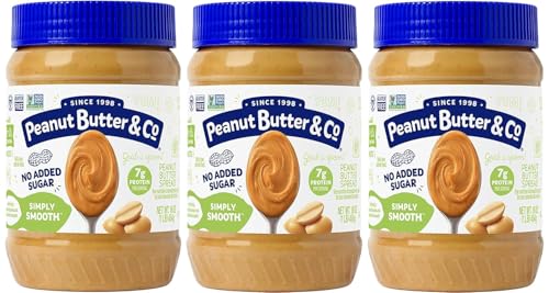 Peanut Butter & Co. Simply Smooth No Sugar Added Peanut Butter, 7g Protein, Non-GMO Project Verified, Gluten Free, Vegan, Creamy Peanut Butter Spread, 16 Ounce (Pack of 3)