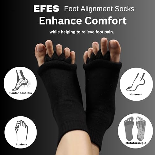 Image of EFES Cotton Foot Alignment Socks for Women and Men, 5 Toe Separators for Hammer Toes, Plantar Fasciitis, Bunion Corrector and Foot Pain Relief