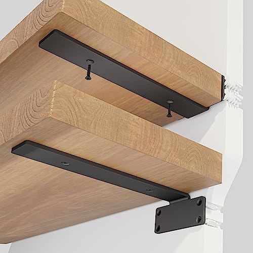 Batoda - 10" Floating Shelf Bracket (8 Pcs) – Black Metal L Brackets - Hidden Brackets For Floating Wood Shelves - Blind Shelf Support - Shelving Mounting Hardware Included (Pack 8) #TOP9