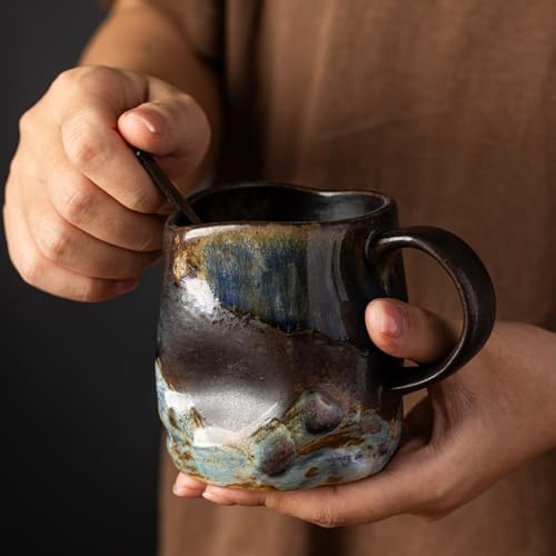 Taza de cerámica cerámica de 11 oz con cuchara y pintura artesanal miniatura 3