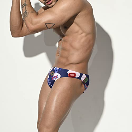 EASEJUICY Mens Swim Briefs Sexy Bikini Swimwear Digital Printing Letter Swimsuit Low Rise Drawstring with Liner (2201Letter,M)