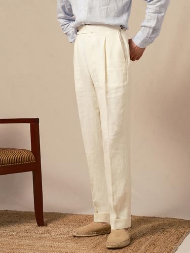 Men's Linen Straight Gurkha Pants Tapered Leg Classic Flat