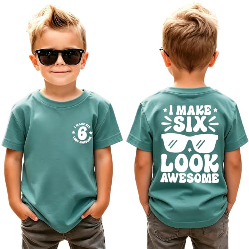 6. Geburtstag Junge T-Shirt I Make SIX Look Awesome Drucken Tshirt Sechs Geburtstags Kids T Shirt Jungen Geburtstagsshirt Sommer Kurzarm Tops Kinder Geburtstagsfeier Hemd(6 Jahre Dunkelgrün)