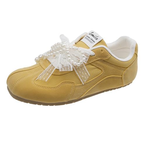 Ballet Sneakers for Woman Wide Toe Trendy Lace Up Ballerina Flats Colorblock Fancy Cute Ballet Shoes with Pearls Bow Ties 2025 Spring Summer Elegant Casual Walking Shoes