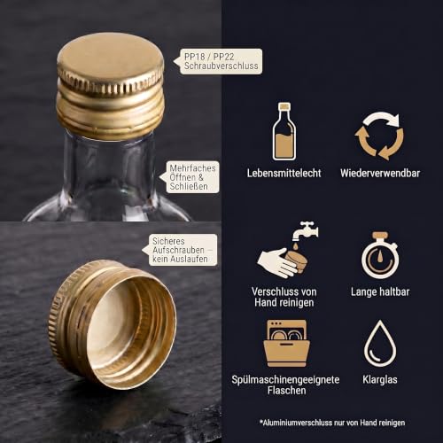 Miniatura 7 de Gouveo 24 Unidades Botellas De Vidrio 100 Ml 0,1 L Botella Maraska Cuadrada Transparente Con Cierre De Rosca Pp24 Tapa Metálica Dorada Mfet100g