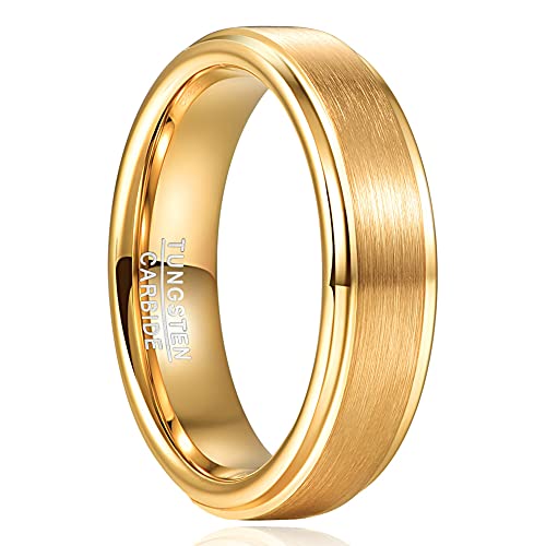 TUNGSTORY 6mm Anneaux d'associé pour hommes avec finition Brossée Bords étagés Polis Alliance en Carbure de Tungstène Coupe Confort Taille 62(19.7) Cover
