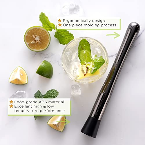 Homesetia Black Muddler for Cocktails - 10 Inch Professional Stainless Steel Muddler - Durable Cocktail Muddler Drink Smasher & Mojito Muddler - Wine Accessories Ideal Valentines Day Gifts for Him