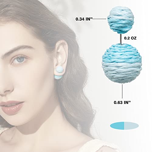 Hot Pink Raffia Ball Stud Earrings Boho Double Sided Rattan Beaded Piercing Earrings For Women Girls Colorful Handmade Straw Wicker Earrings For Summer Beach Jewelry Gifts #TOP1