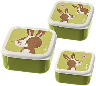 SIGIKID 25120 pudełka na przekąski, 3-częściowy zestaw pudełek na lunch z zającem, lasem, nie zawiera BPA, dla dziewcząt, od 2 lat, zielone