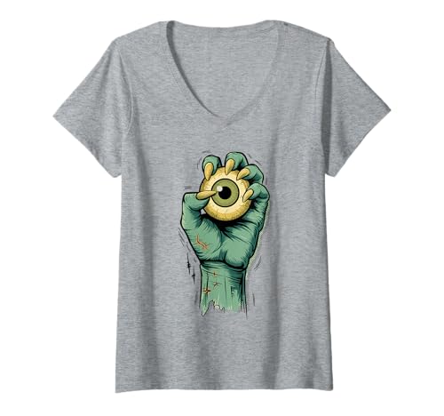 Womens Spooky Monster Hand Holding Eyeball Retro Vintage Halloween V-Neck T-Shirt
