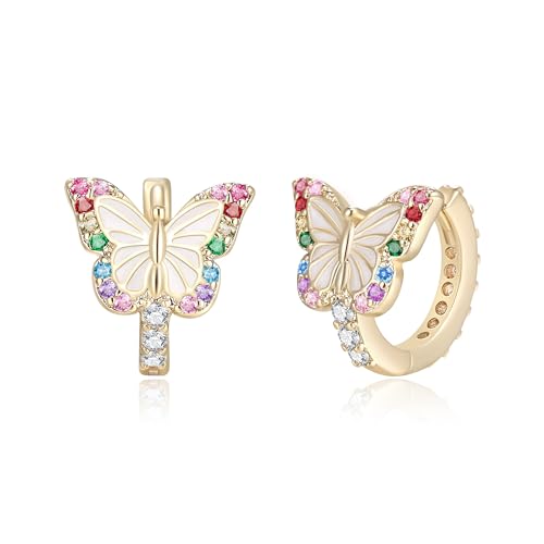 Butterfly Earrings for Women Girls, Hypoallergenic CZ 14K Gold Plated Butterflies Small Tiny Huggie Hoop Earring Jewelry Gifts