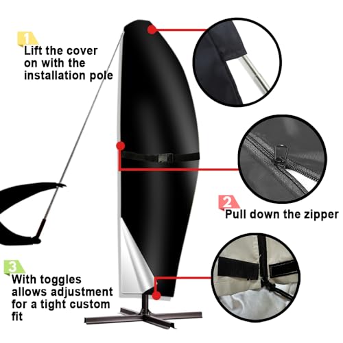 POYEE Umbrella Cover, 420D Waterproof Outdoor Patio Umbrella Cover for 8ft to 12ft Cantilever Offset Umbrella, Black - Thumbnail 5
