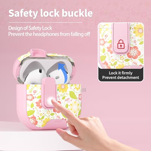 Image of for AirPods 4 Case with Safty Lock & Phone Stand,Cute Floral Pattern Style