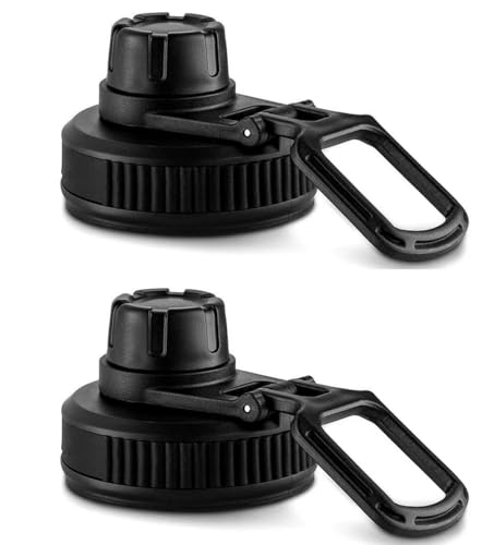 ZXZCTTC Wide Mouthed Sports Water Bottle Cap 2 Pack Replacement Lids for Most 12 14 16 18 20 22 32 40 64oz Wide Mouth Water Bottles with Handle Easy to Carry (Black2)