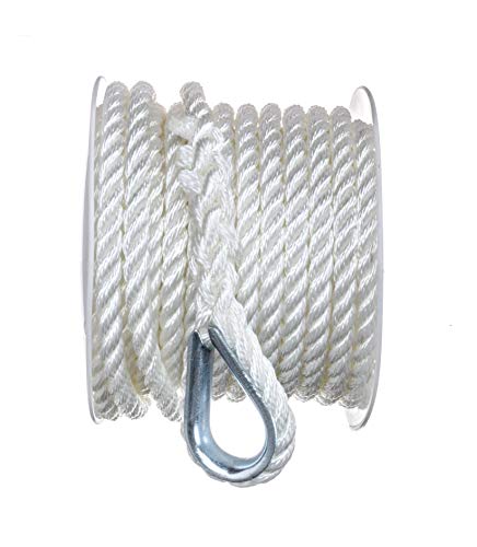 Seachoice Anchor Line Rope, 3-Strand Twisted, White, Nylon, 3/8 In. X 50 Ft.