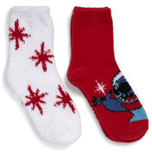 Image of Disney Women's Lilo & Stitch Holiday 2 Pack Mid Crew Fuzzy Slipper Socks