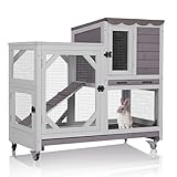 MEDEHOO 2-Story Rabbit Hutch Indoor Bunny Cage Outdoor Guinea Pig House with Chew-Proof Ramp, Leak-Proof Tray, Lockable Wheels for Rabbits, Guinea Pigs, Small Animals (Grey)