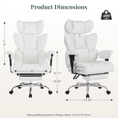 Image of Big and Tall Ergonomic Office Chair,400 LBS,High Back Reclining PU Leather Gaming Chair with Footrest, Adjustable Armrests, Lumbar Support, Executive Desk Chair for Home Office, Beige