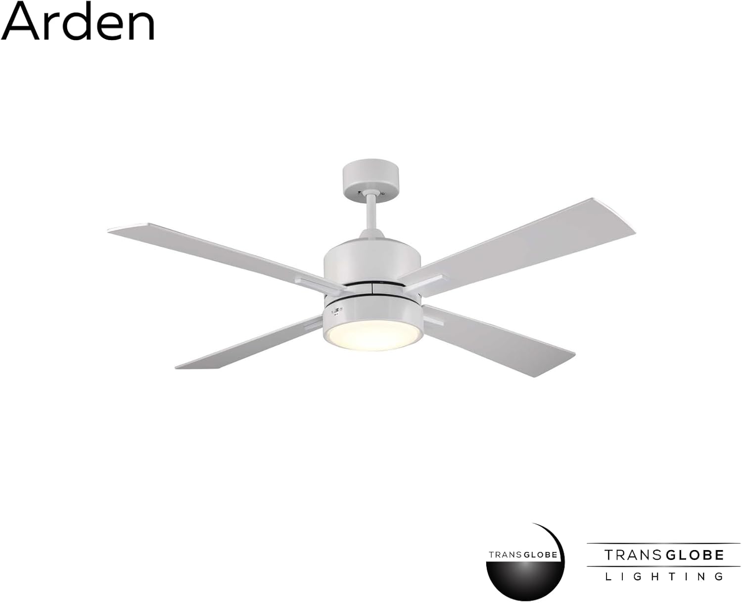 TRANS GLOBE F-1031 WH I Arden Collection 52 Inch Four Blade Ceiling Fan with Light Fixture - White Finish | 300K LED Light I Modern Contemporary Fixture I