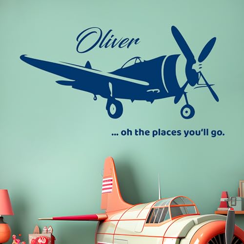 Custom Name Transportation Theme - Airplane in The Sky for My Baby - Baby Boy/Girl - Wall Decal Nursery for Home Bedroom Children (AM) (Wide 40