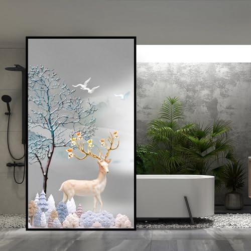 Vinilos para Cristales Animales De Árbol Verde Vinilo Ventana Opacar Reutilizable Sin Pegamento Proteger la Privacidad Vinilo para Ventanas Baño Cocina Oficina Decoración 40x60 cm