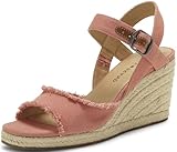 sandalias de tacon rojo coral Suela de goma. Lucky Brand Mindra - Alpargatas con tacón de cuña para mujer, Coral, 35.5 EU
