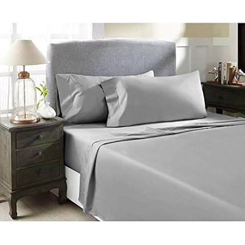 Apsley Linen Solid Color Combed Cotton 4-PCs Sheet Set Fits Mattress 25-28'' Deep Pocket Luxurious Bedding Set Sateen Weave Silky Soft Breathable (Short Queen, Silver Grey) Cover