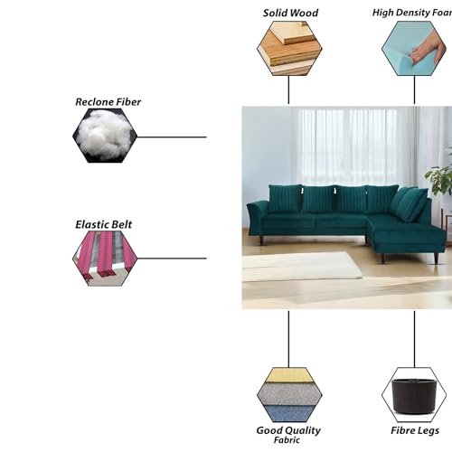 Image of Gratly RHS 4 Seater L Shape Sofa Set for Living Room (Pine Colour) Premium Fabric Sofa