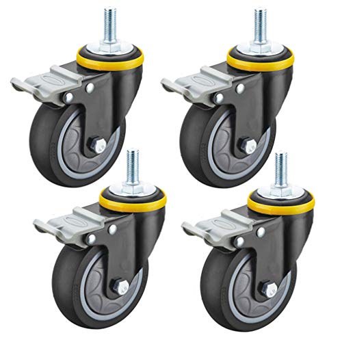 Lot de 4 roulettes pivotantes M12 de 125 mm avec frein pour mobilier lourd et remorque