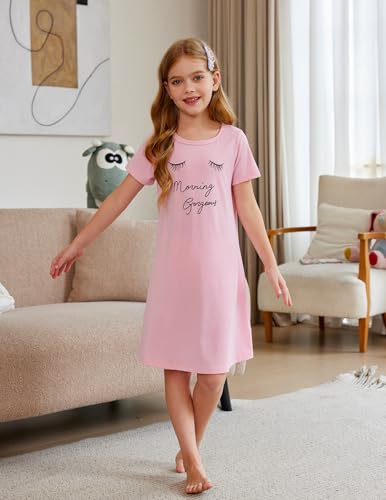 Arshiner Girls Nightgowns Summer Soft Cute Cartoon Print Pajama Sleep Dress for Kids 4-12 Years2