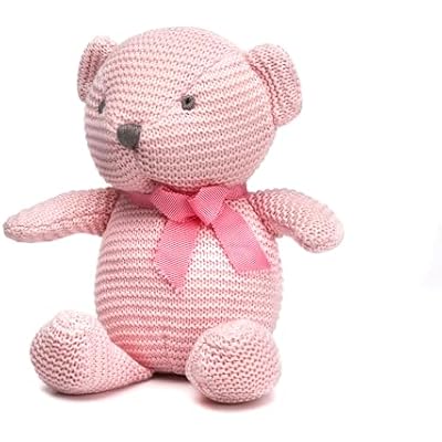 FLUFFYFUN 100% Organic Cotton Pink Teddy Bear Plush, 6.5 Baby Stuffed Animal for Newborn