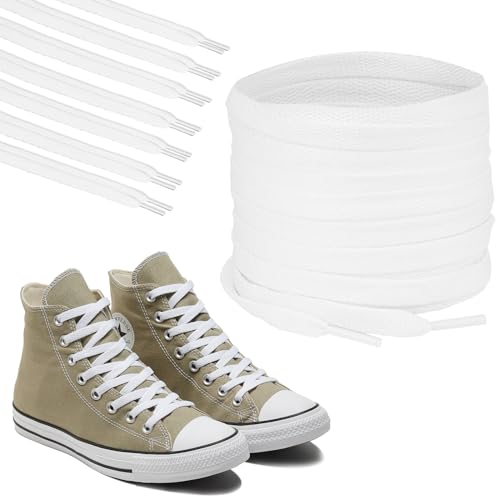 Polly Online 1 Pair Shoelaces Trainers,Flat Trainers Shoelace,8mm Wide Shoe Lace,Flat Shoe Laces for Athletic Running Sneakers Shoes Boot Strings(White)